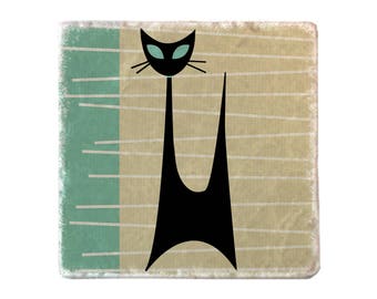 Mid Century Cat Coaster | MCM | Mid Century Modern | Cool Cat | Mix and Match | Vintage | Retro | Kitty | Order 4 and Get Free Shipping