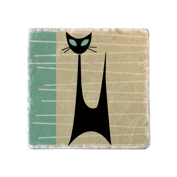 Mid Century Cat Coaster | MCM | Mid Century Modern | Cool Cat | Mix and Match | Vintage | Retro | Kitty | Order 4 and Get Free Shipping