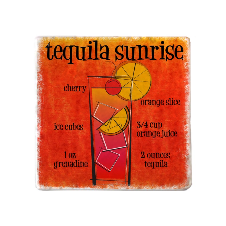 Tequila Sunrise Coaster Cocktail Recipe Mixed Drink - Etsy
