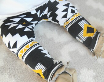 Aztec Leggings, Baby Leggings, Black, Gold, Boys, Girls, Soft Cotton Knit, Newborn, Infant, Child, Toddler, Kids, Tribal, Steelers, White