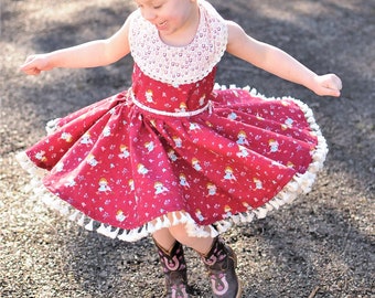 Boutique Dress, Boutique Girls Clothing, Peasant Dress, Twirl Dress, Horse Baby Girl, Horse Dress, Pony Dress, Western Dress, Cowgirl Dress