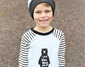 Boys Graphic Tee, Boys Sweater, Bear Hug Outfit, Baby Boy Outfit, Baby Graphic Tee, Bear Sweater, Black and White Outfit, Boys Striped Tee