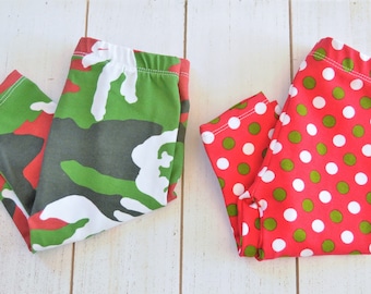 Christmas Leggings, Camo Leggings, Camo Pants, Christmas Camo, Polka Dot Leggings, Red and Green, Christmas Outfit, Baby Outfit, Baby Gift