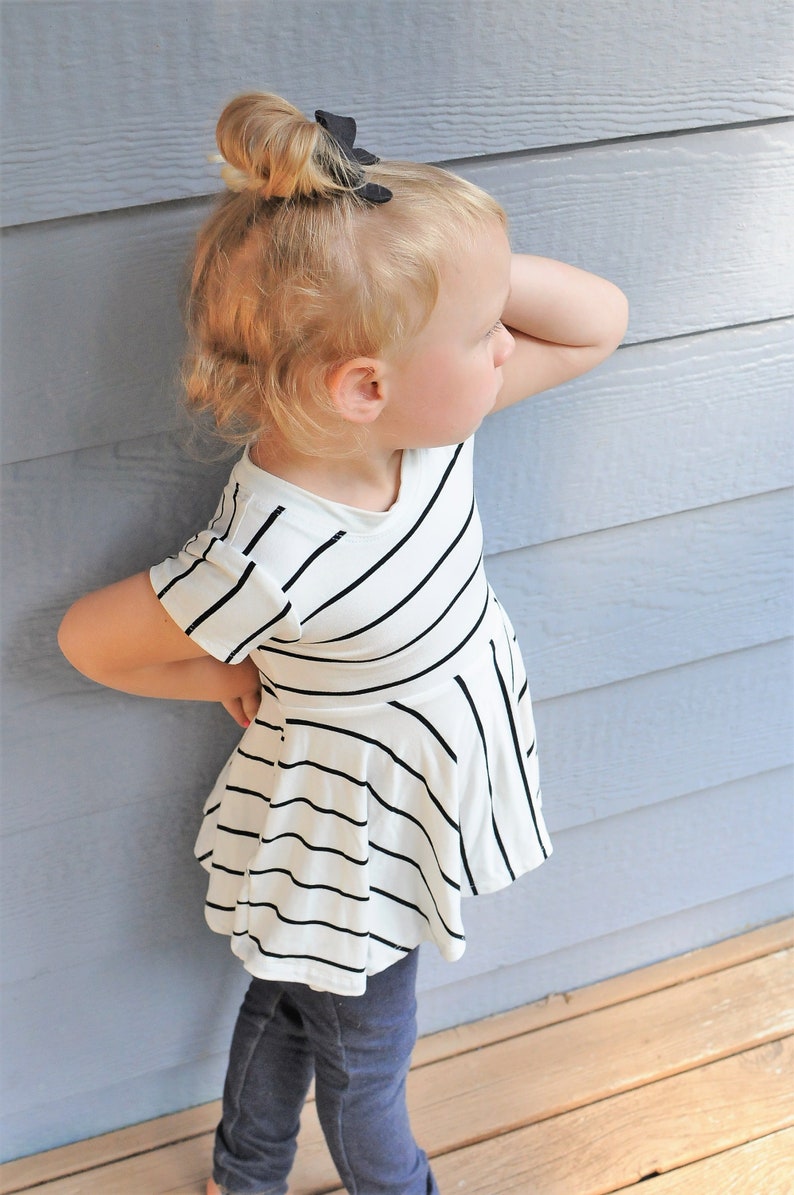 Girl's Peplum, Monochromatic, Striped Shirt, Baby Peplum, Black and White, Baby Basics, Todder Peplum, Striped Baby Top, Baby Shower Gift image 3