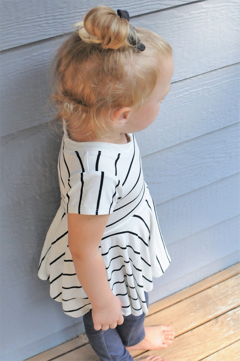 Girl's Peplum, Monochromatic, Striped Shirt, Baby Peplum, Black and White, Baby Basics, Todder Peplum, Striped Baby Top, Baby Shower Gift image 1