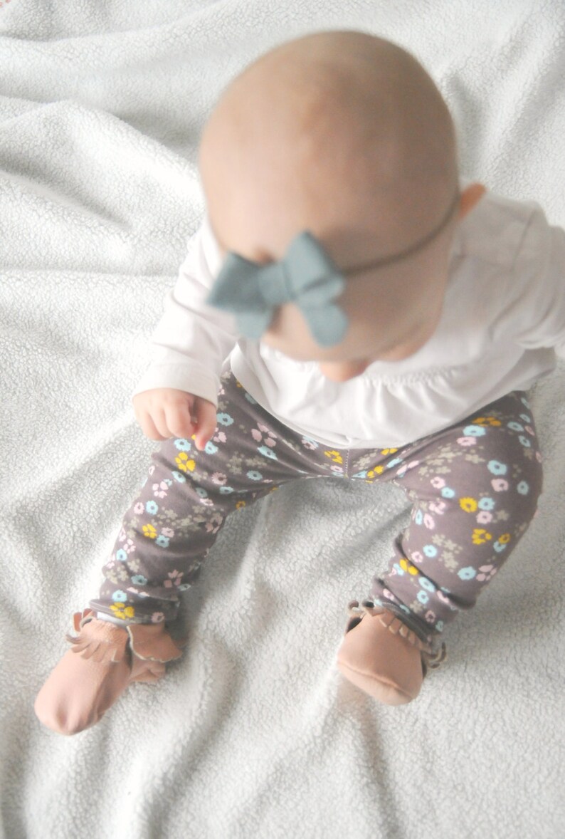 ORGANIC Floral Baby Leggings, Cotton Knit, Newborn, Infant, Toddler, Girls, Pink, Brown, Mint, Mustard, Tiny Floral, Baby Outfit, Gift, Fall image 1