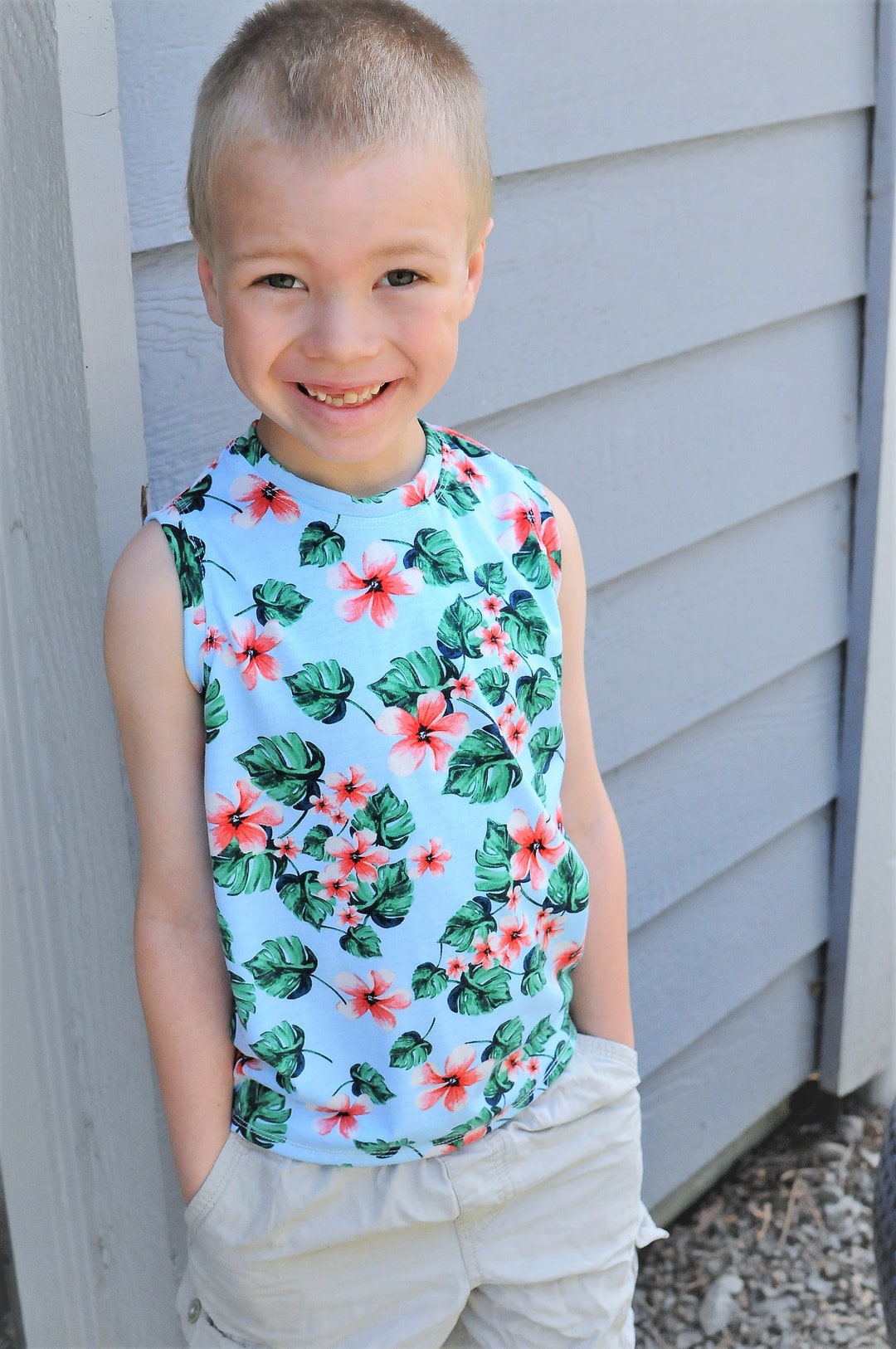 Hawaiian Baby Shirt, Hawaiian Boy Clothes, Hawaiian Tank, Boy Muscle Tank, Baby Beach Outfit