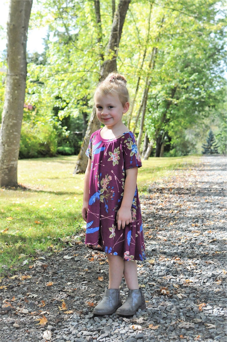 Boho Dress, Fall Dress, Boho Baby Girl, Feathers Dress, Fall Girl Clothes, Floral Dress, Floral Baby Girl, Swing Dress, Thanksgiving Dress image 3