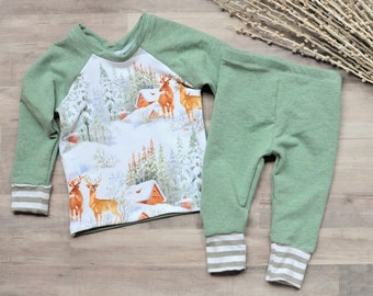 Woodland Baby, Ensemble bébé, Ensemble chemise et pantalon pour bébé, Cadeau bébé neutre, Ensemble cadeau nouveau-né, Cadeau de douche de bébé, Ensemble de vêtements pour bébé Woodland