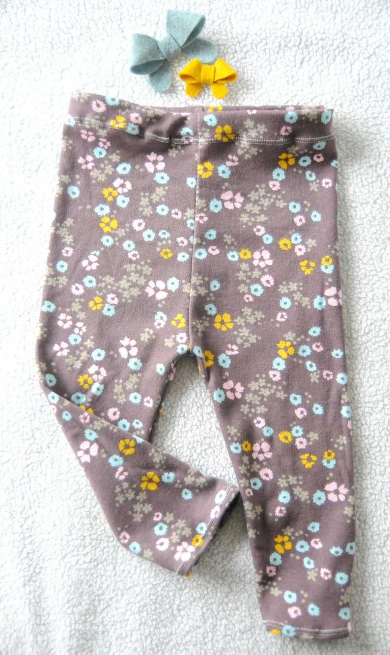 ORGANIC Floral Baby Leggings, Cotton Knit, Newborn, Infant, Toddler, Girls, Pink, Brown, Mint, Mustard, Tiny Floral, Baby Outfit, Gift, Fall image 2