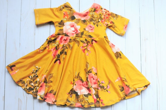 girls mustard floral dress