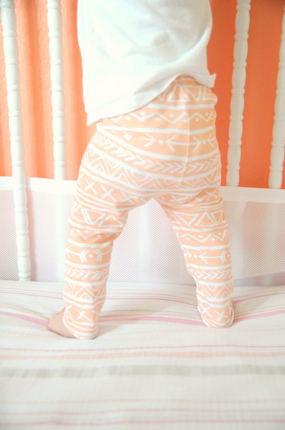 Girls Peach Tribal Print Girls Leggings