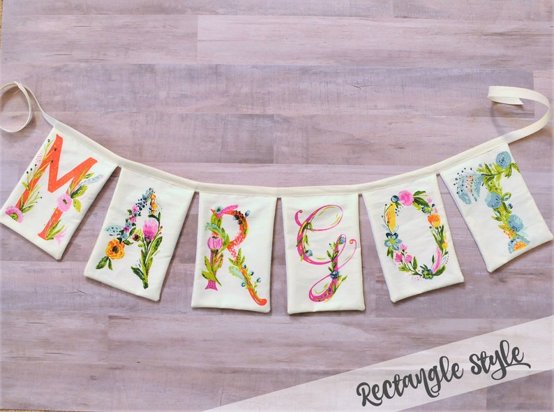 Name Banner, Floral Name Banner, Custom Bunting, Personalized Christmas Gift, Baby Shower, Happy Birthday, Nursery, Wedding Gift, Cake Smash image 7