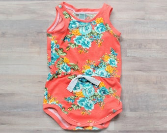 Baby Romper, Baby Girl Romper, Floral Romper, Coral Romper, Tank Romper, Bubble Romper, Floral Baby Outfit, Toddler Romper, Baby Shower Gift