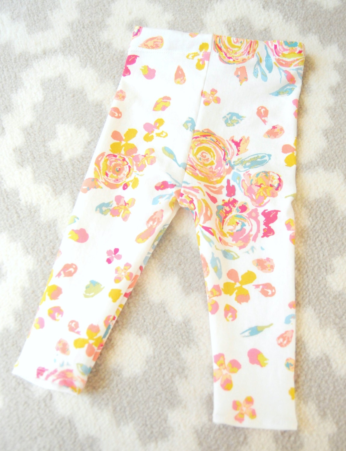 Floral Leggings Watercolor Leggings Cotton Knit Newborn | Etsy