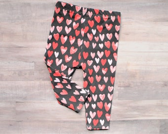 Leggings coeurs, leggings Saint-Valentin, coeurs aquarelles, tenue Saint-Valentin, tenue bébé Saint-Valentin, Saint-Valentin enfants, cadeau Saint-Valentin