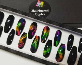 images Bright Neon Summer Long Square Acrylic Nails neon summer nails etsy