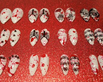 Ready to Ship | Bloody Valentine's Nails | Blood Splatter | Blood Splattered Nails | Anti-Valentine's | Goth | Grunge | Spike Nails | Nails
