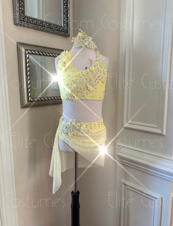 Girls Dance Costume 2-Piece Set - Sparkling Lyrical Ballet Outfit With Rhinestones For Performances
