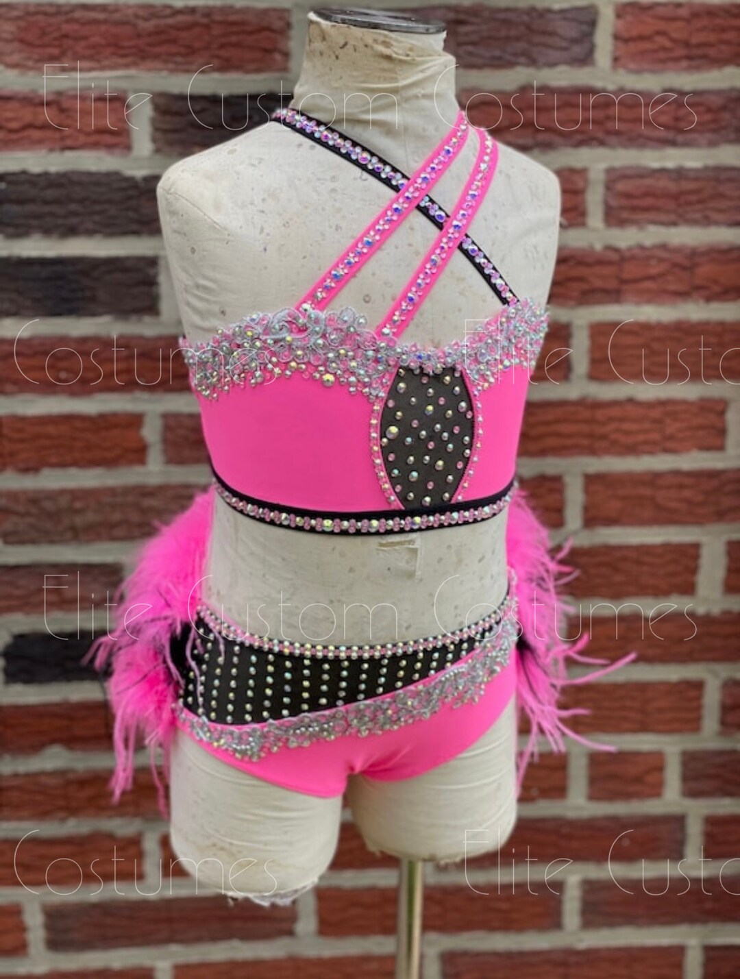 Custom Dance Costume Hot Pink and Black 2 Piece Jazz/musical Theater