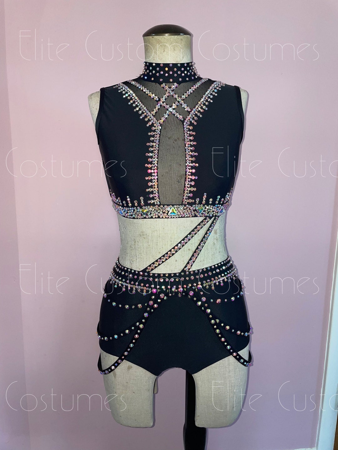 Custom Dance Costume Jazz Musical Theater Black 2 Piece With Belly