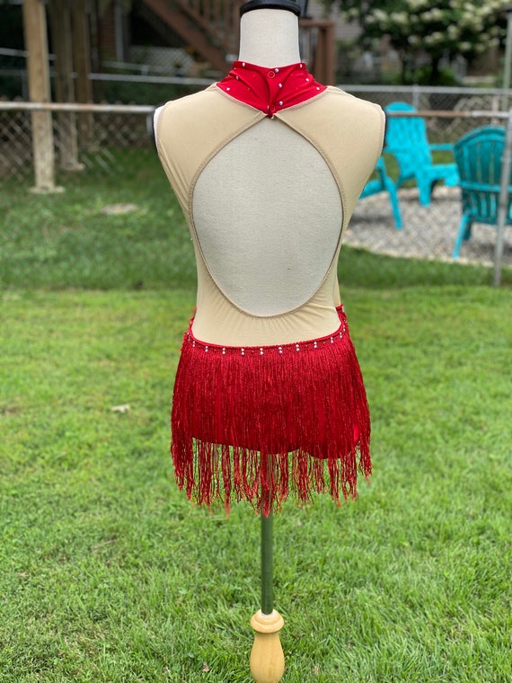 Custom Dance Costume Red Jazz Leotard with Fringe — Elite Custom Costumes