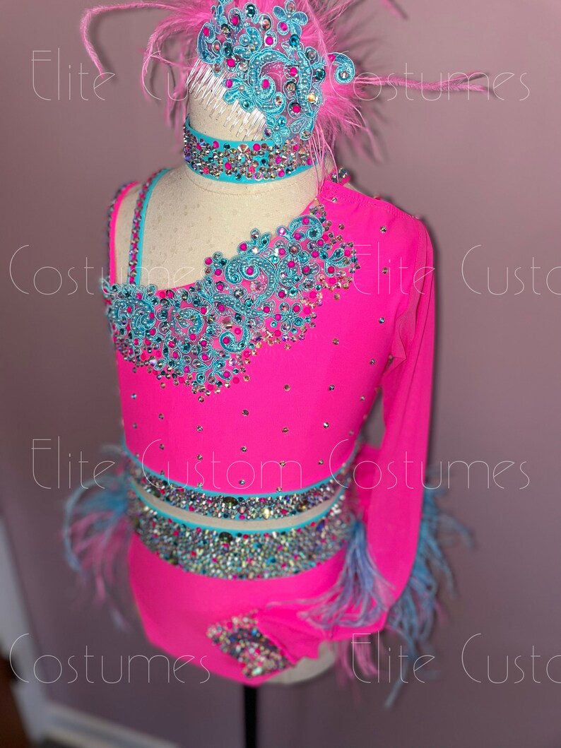 Custom Dance Costume Sassy Jazz Hot Pink Blue 2 Piece With Etsy