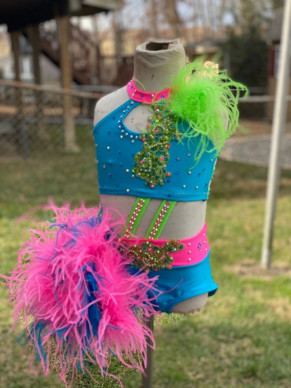 Custom Dance Costume Tri-Colored Sassy Jazz with Feathers | Etsy