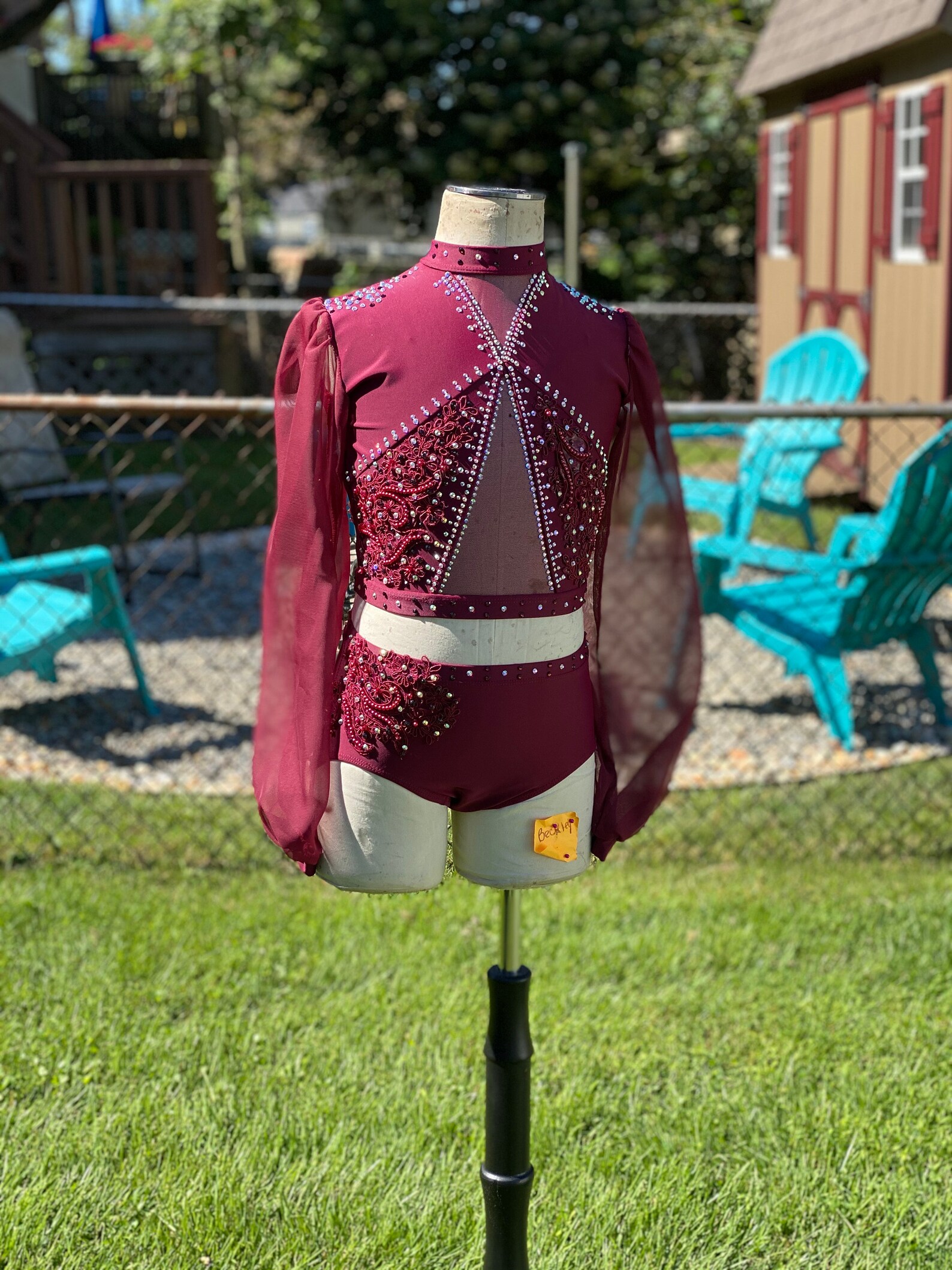 Custom Dance Costume Burgundy Leotard with Mesh Sleeves Etsy