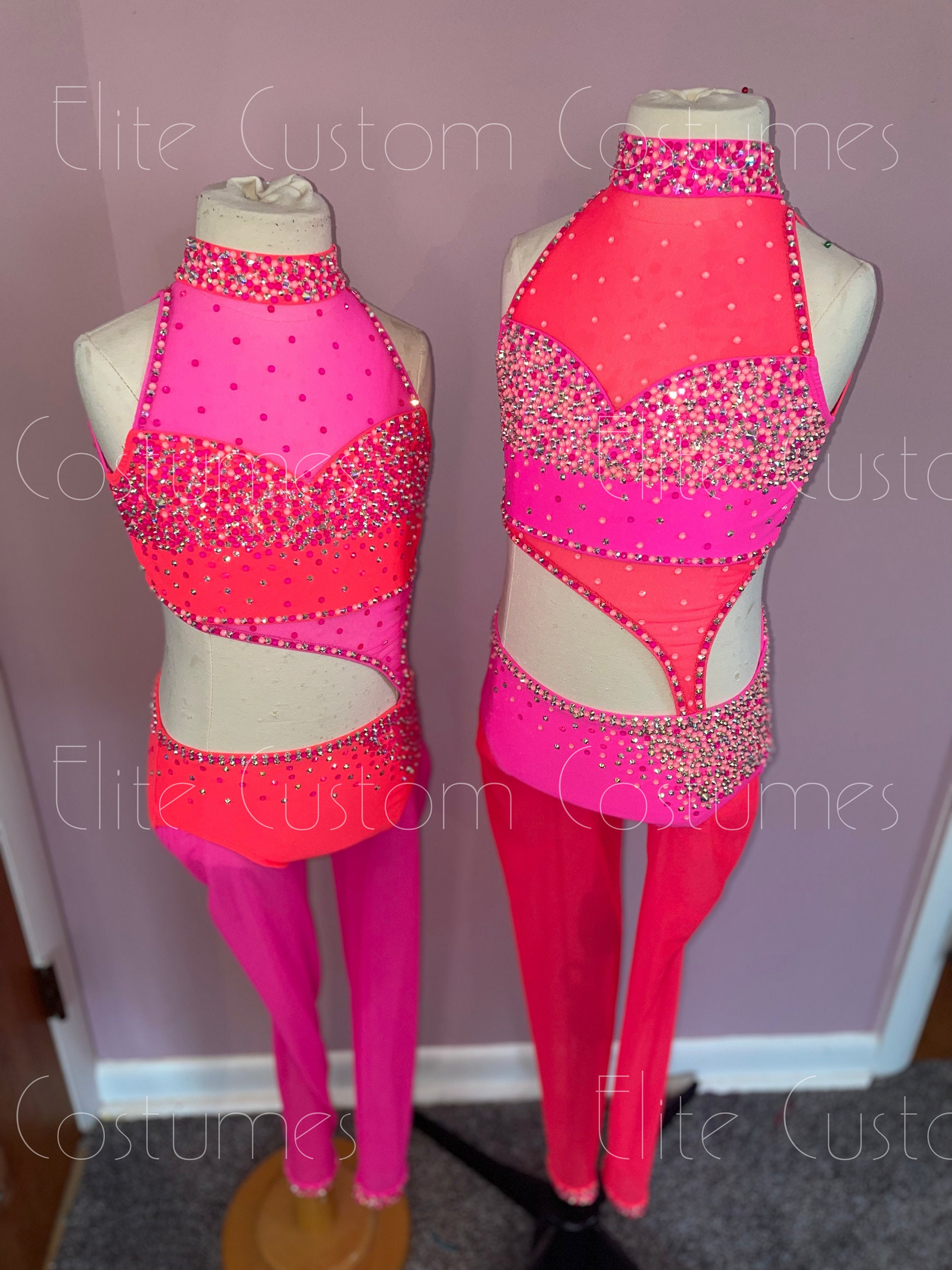 Custom Dance Costume Solo Duo Trio Hot Pink Coral Sassy Jazz Etsy