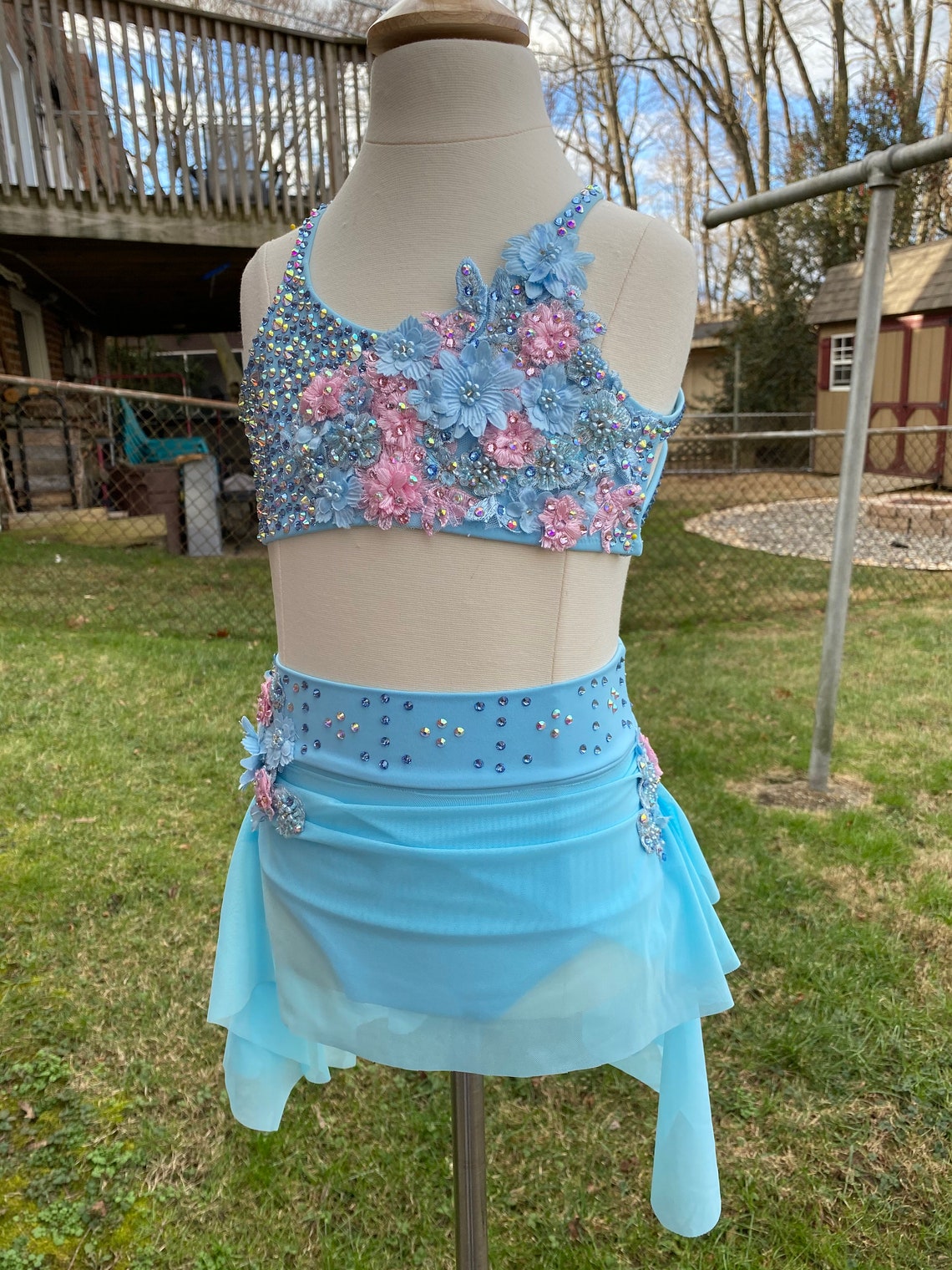 Custom Dance Costume Baby Blue Pink Floral Lyrical Etsy