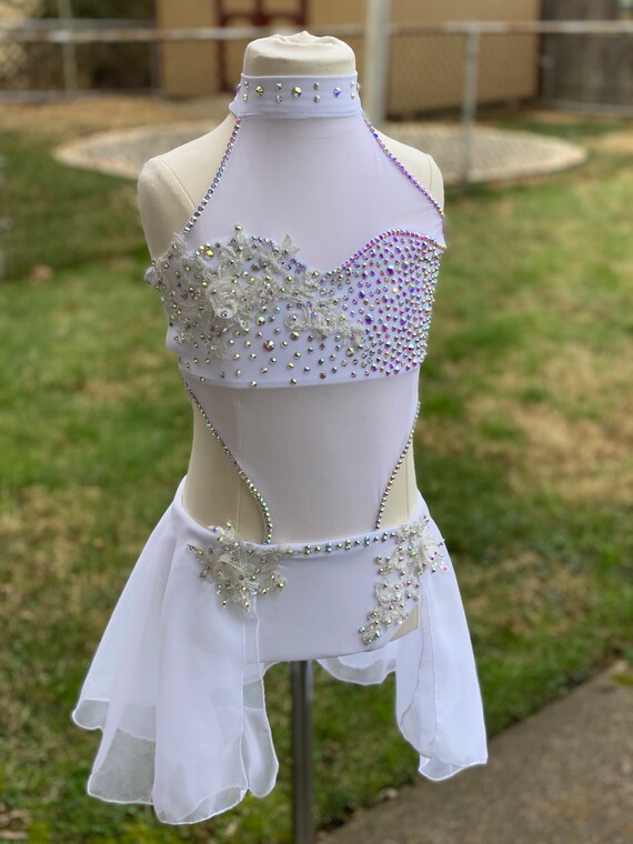 Custom Dance Costume White Lyrical Leotard Double Layered Chiffon Skirt — Elite Custom Costumes