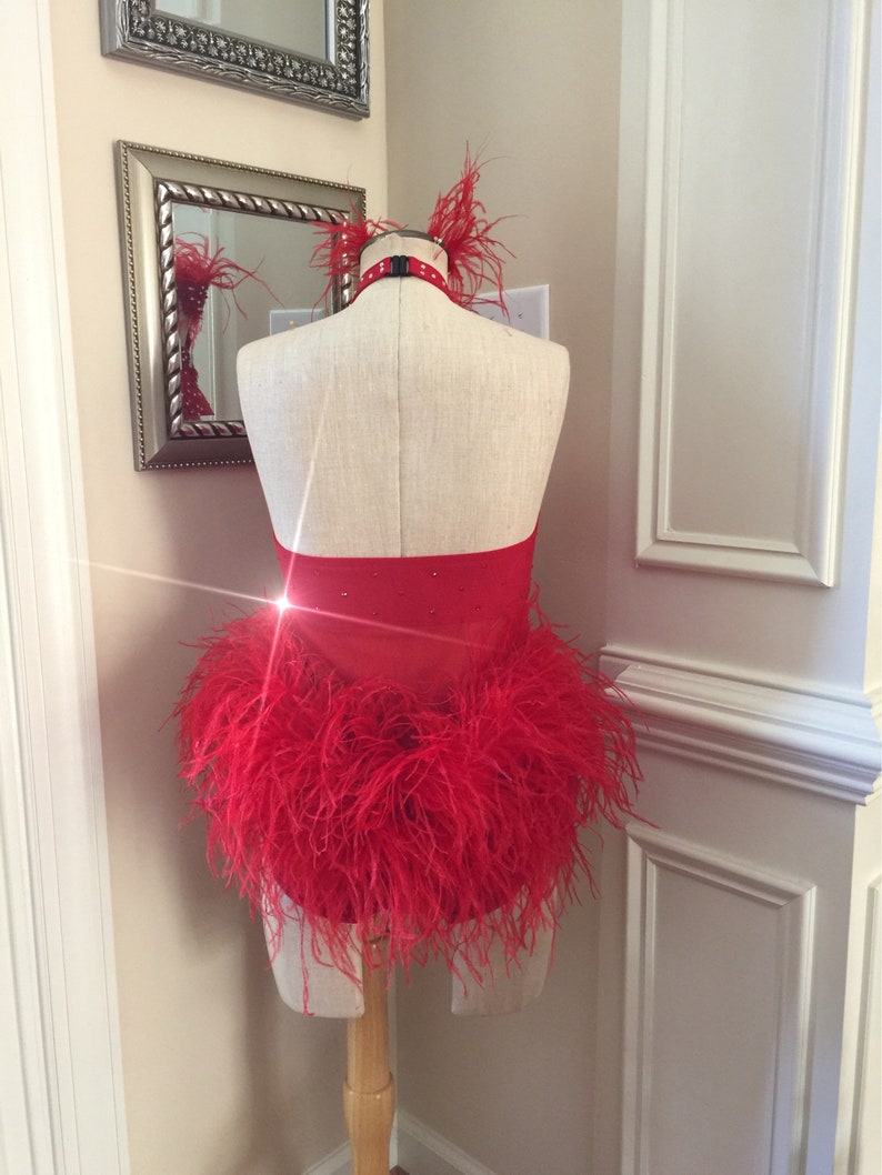Red Custom Dance Costume with Feathers Etsy