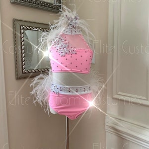 Custom Dance Costume Sassy Jazz Musical Theater Pink 2 Pc. with Ostrich Feathers