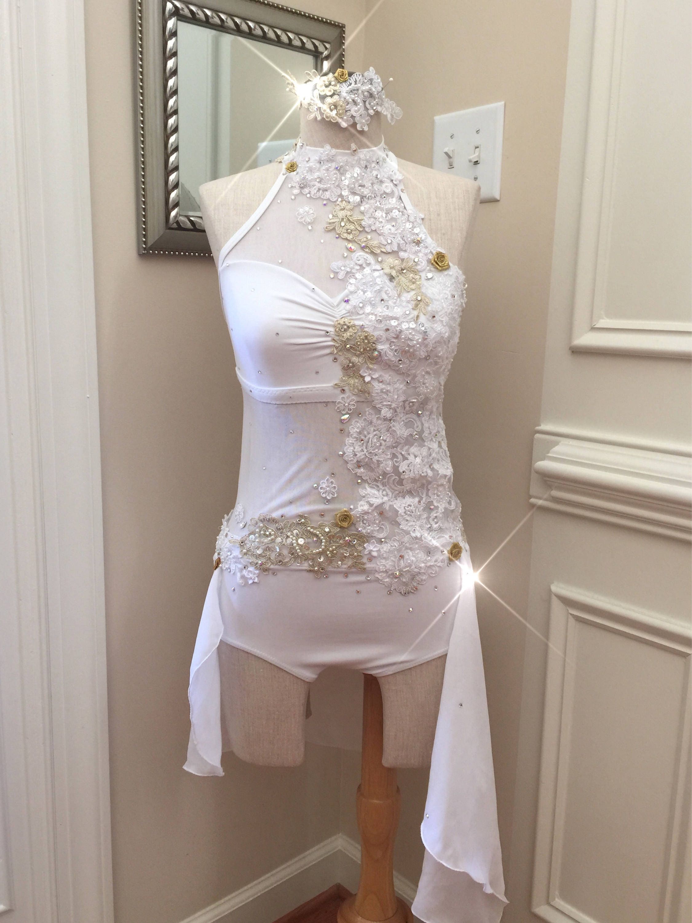 2 Piece Custom Lyrical Dance Costume White and Gold with Etsy