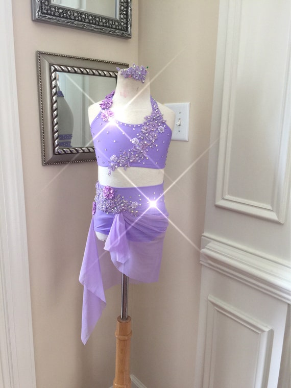 2 Piece Custom Lyrical Dance CostumeLavender with appliques Etsy