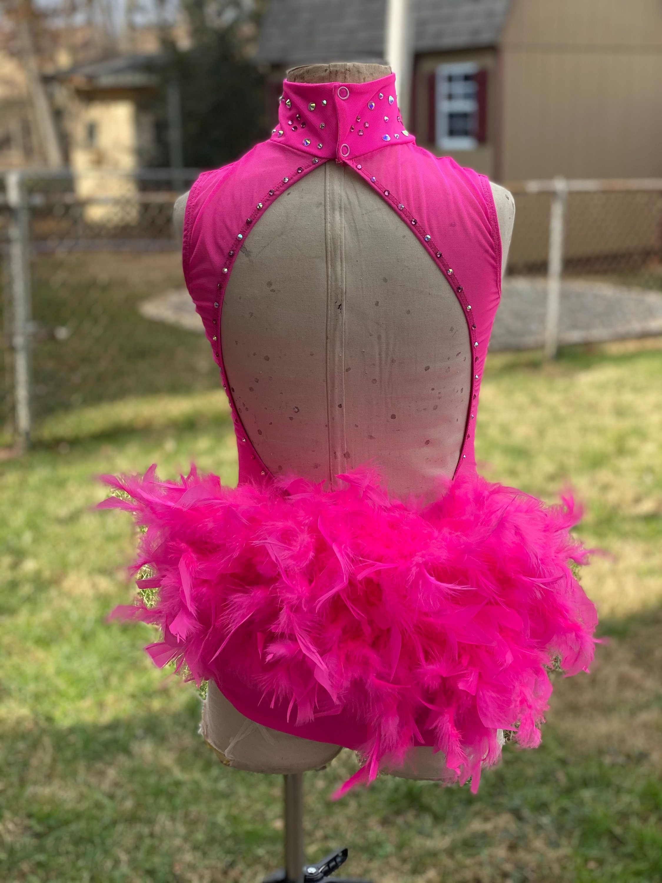 Custom Dance Costume Hot Pink Leotard With Feathers Etsy