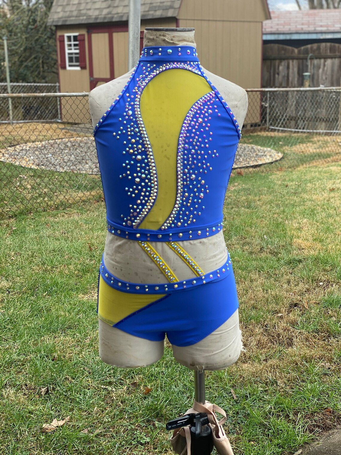 Custom Dance Costume Blue and Yellow 2 Piece With Belly Straps Etsy