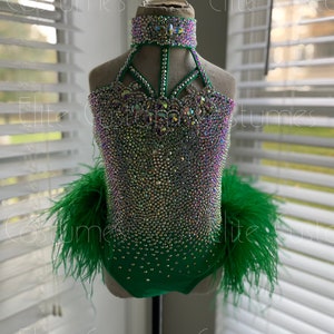 Custom Dance Costume Sassy Jazz Musical Theater Leotard with Ostrich Feather Bustle