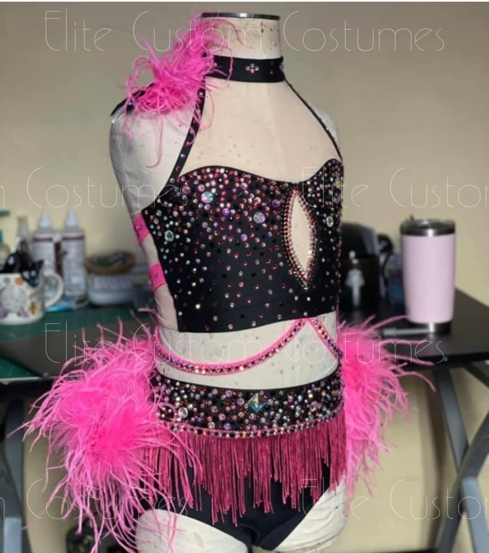 Custom Dance Costume Hot Pink Jazz 2 Pc With Ostrich Boa Etsy