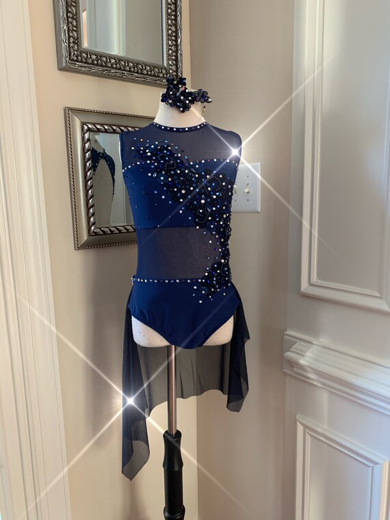 blue dance costume hand crafted custom dance costume Lyrical dance costume contemporary dance costume