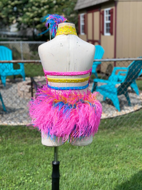 Custom Dance Costume Jazz Tricolor with Fringe and Feathers — Elite