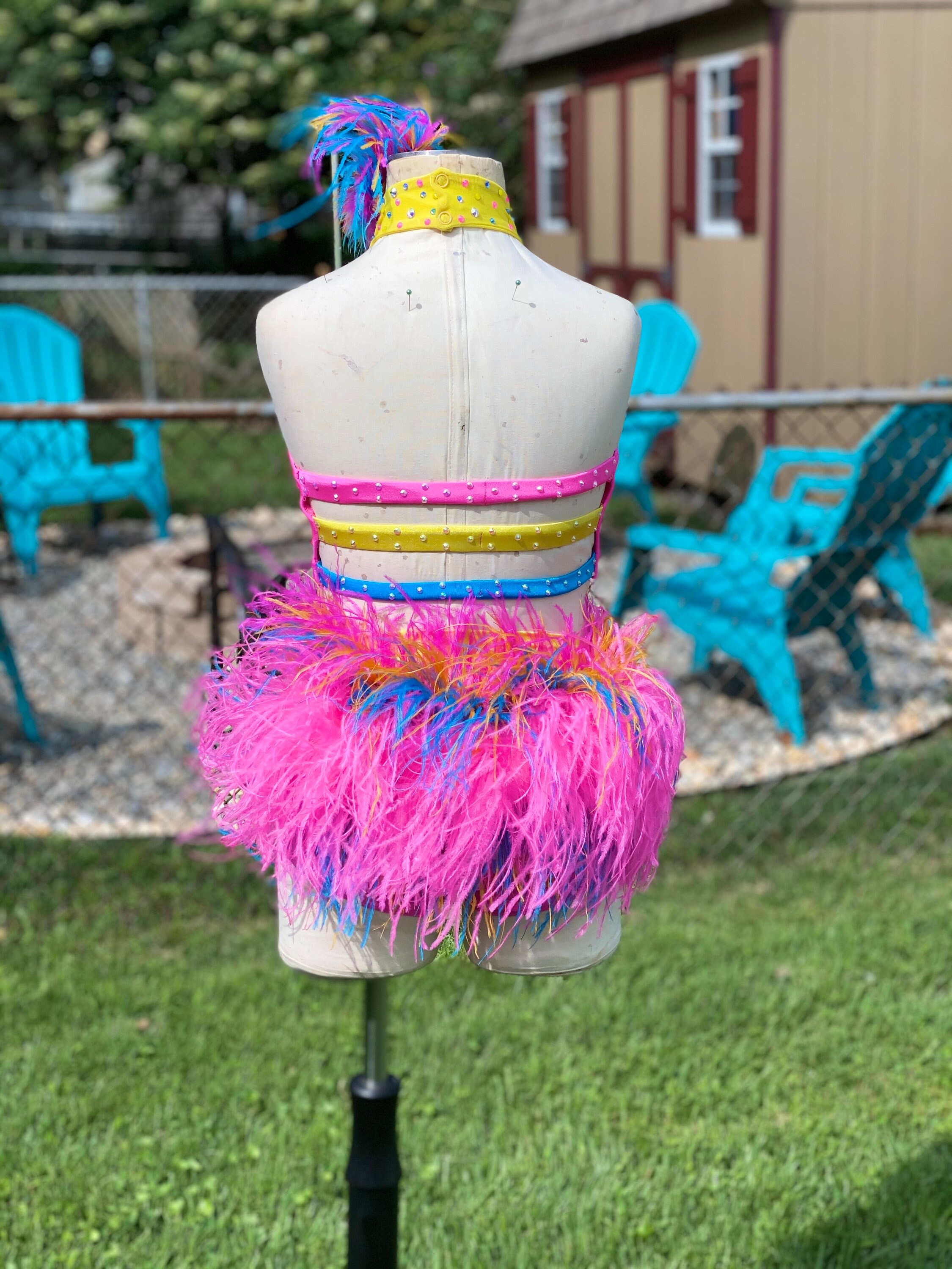 Custom Dance Costume Jazz Tricolor With Fringe and Feathers Etsy