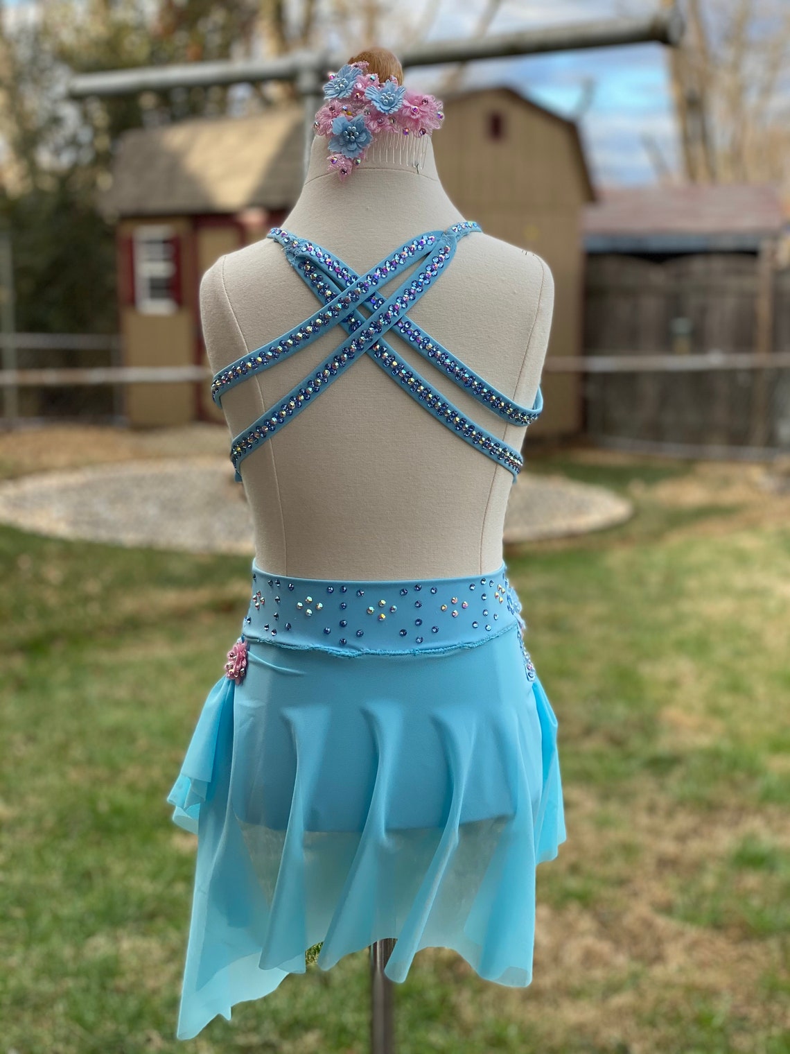 Custom Dance Costume Baby Blue Pink Floral Lyrical Etsy UK