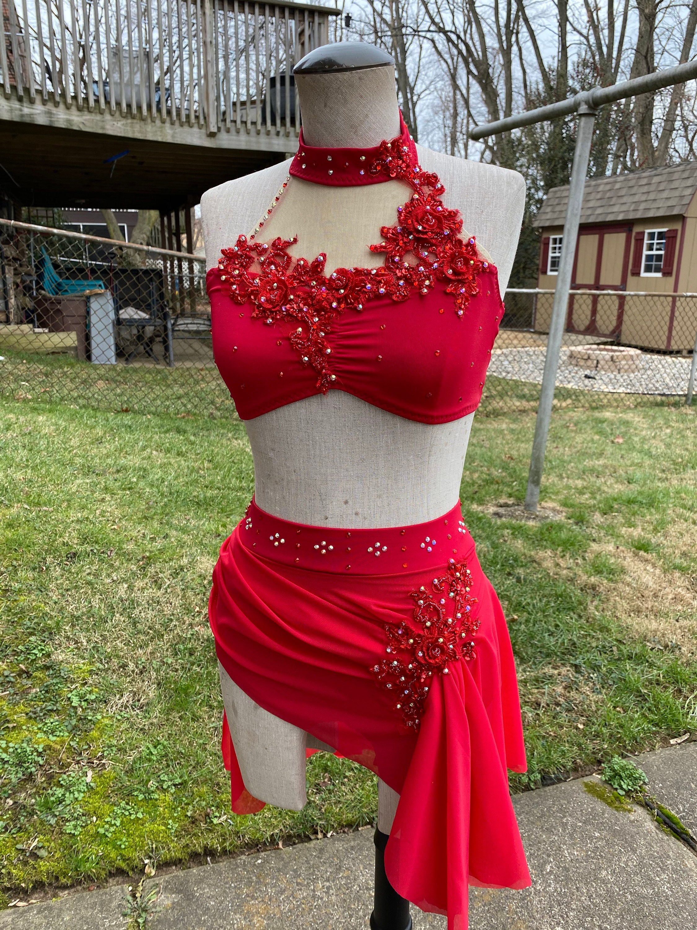 Custom Dance Costume Red Lyrical Contemporary 2 Piece With Etsy