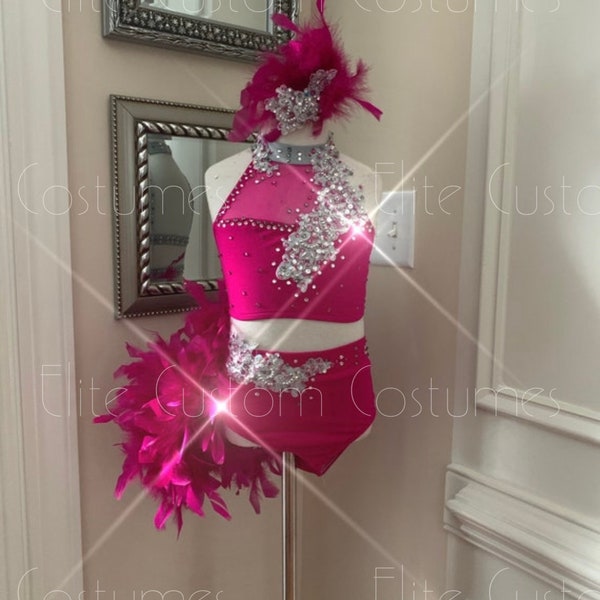 Custom Dance Costume--2 Pc Jazz or Musical Theater with Boa Side Feather