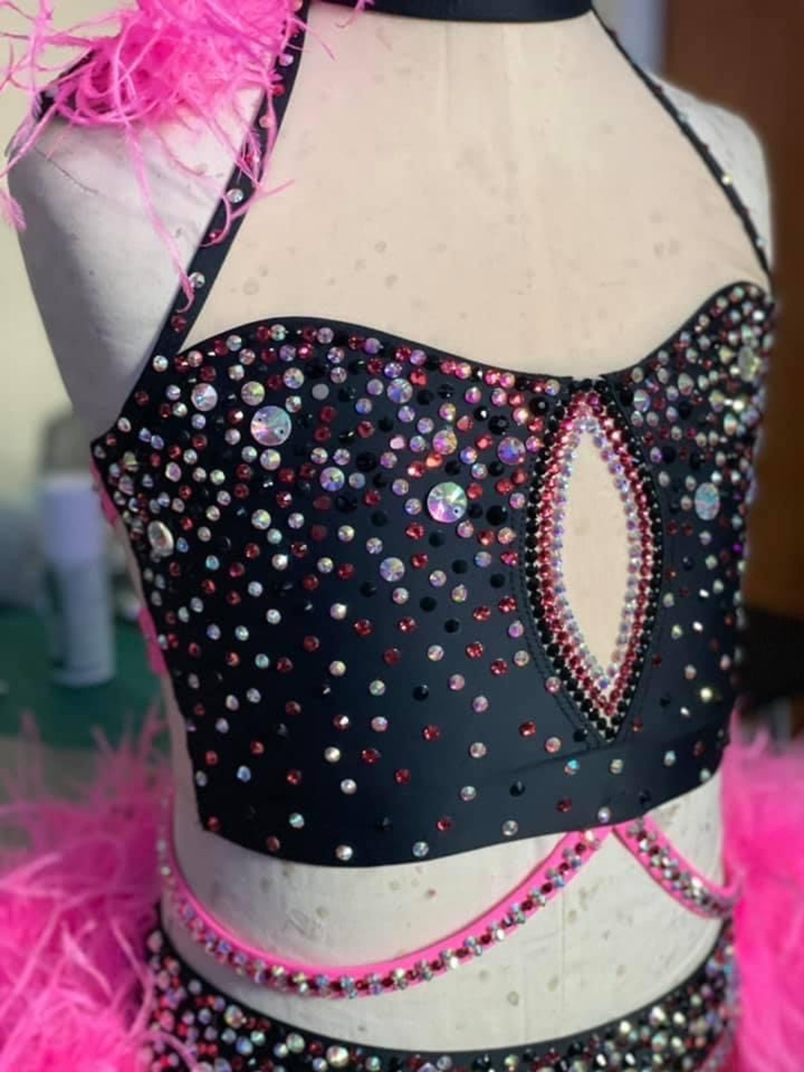 Custom Dance Costume Hot Pink Jazz 2 Pc With Ostrich Boa - Etsy