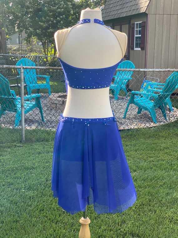 Custom Dance Costume Royal Blue 2 Piece Lyrical with Mesh Lapels — Elite Custom Costumes