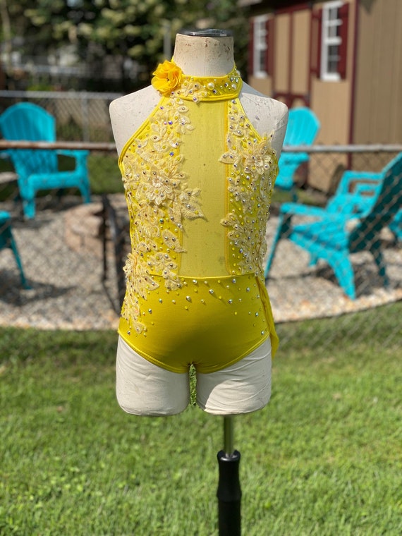 Custom Dance Costume Yellow Lyrical Leotard with Chiffon Skirt — Elite