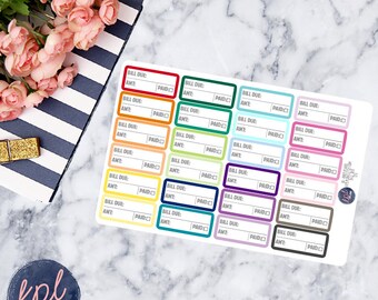 Bill Due Planner Stickers. Set of 24. Perfect for Erin Condren Life Planners! 051